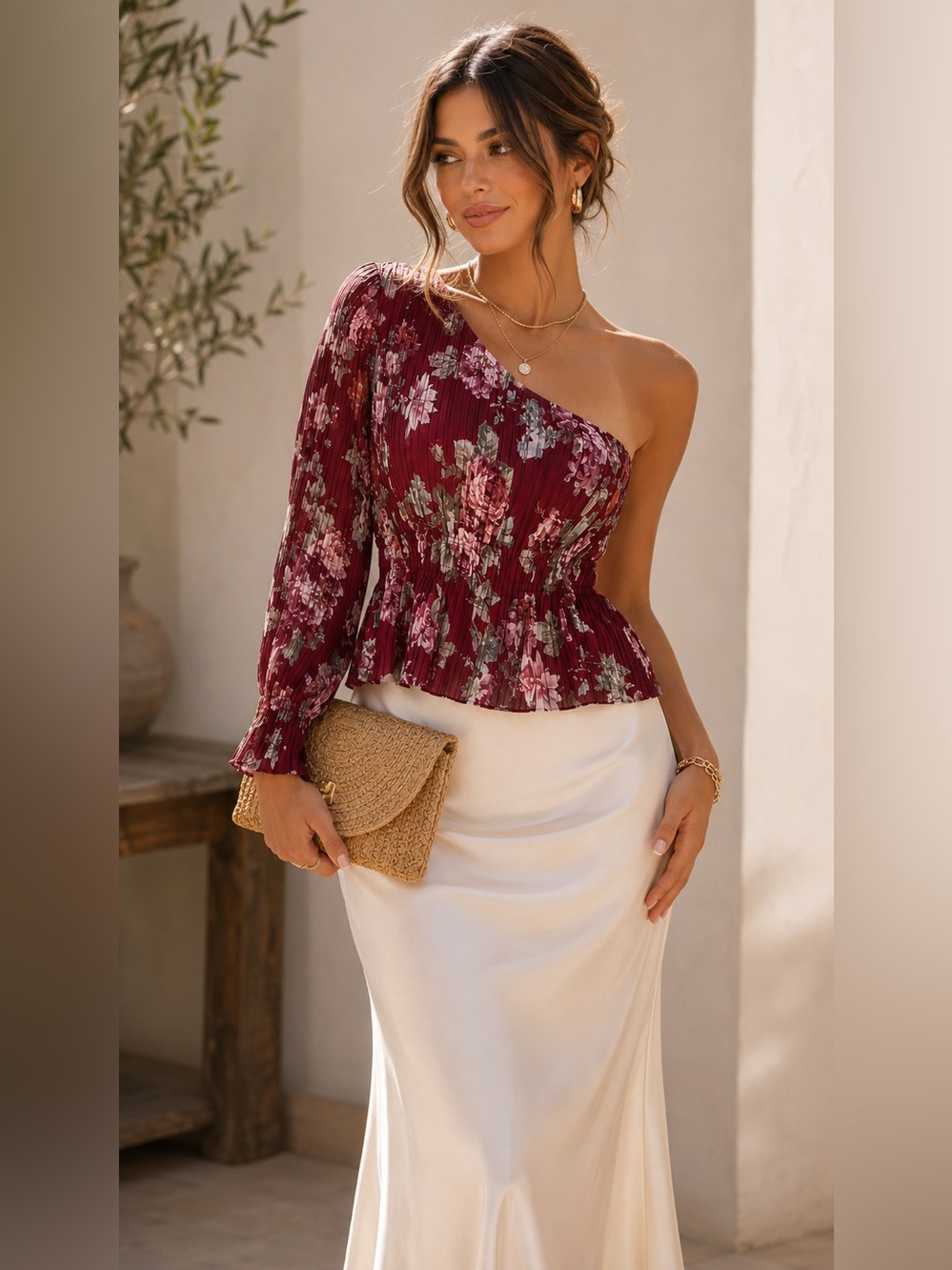WAYF Floral One Shoulder Top L Romantic Going Out Wedding Guest